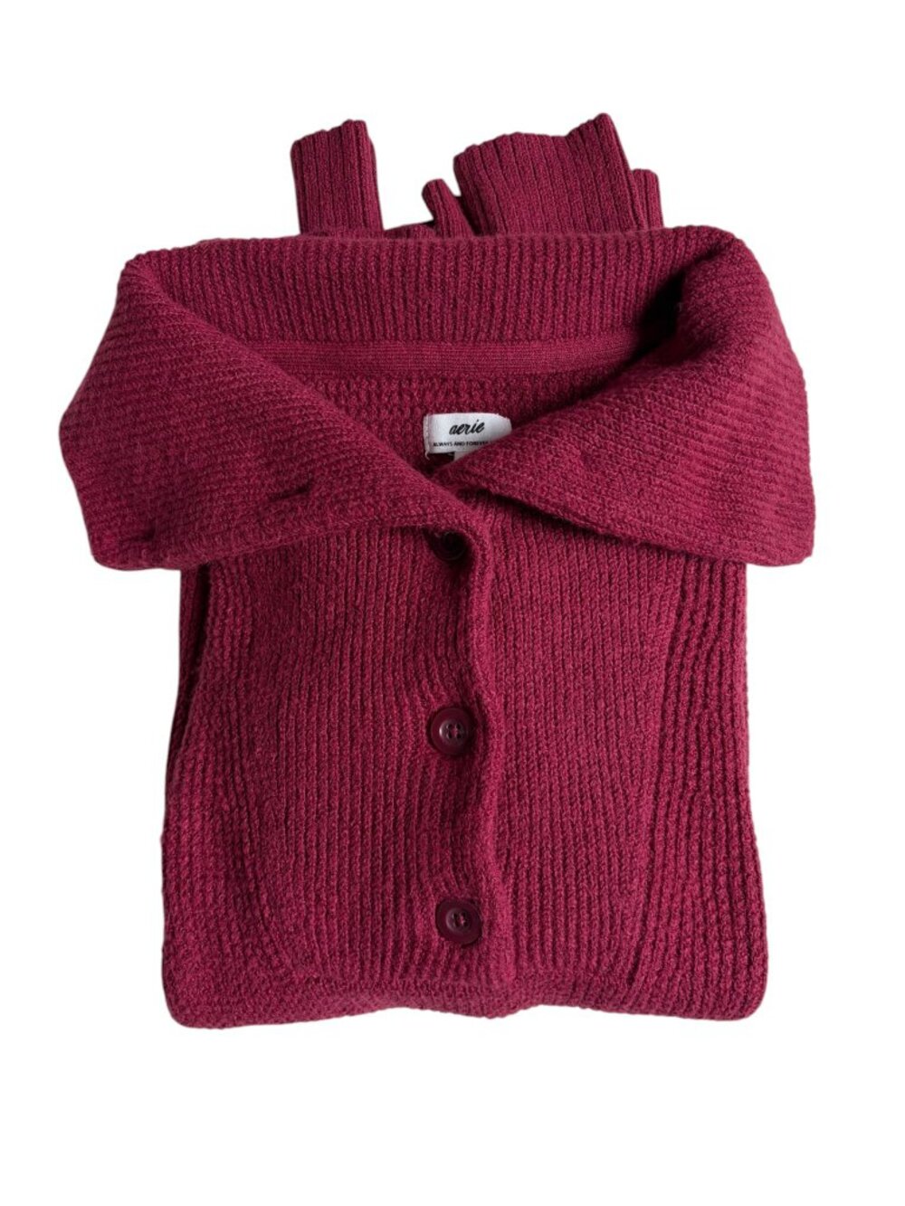 NWT Aerie CozyUp Waffle Button Sweater (Burgundy) - Small